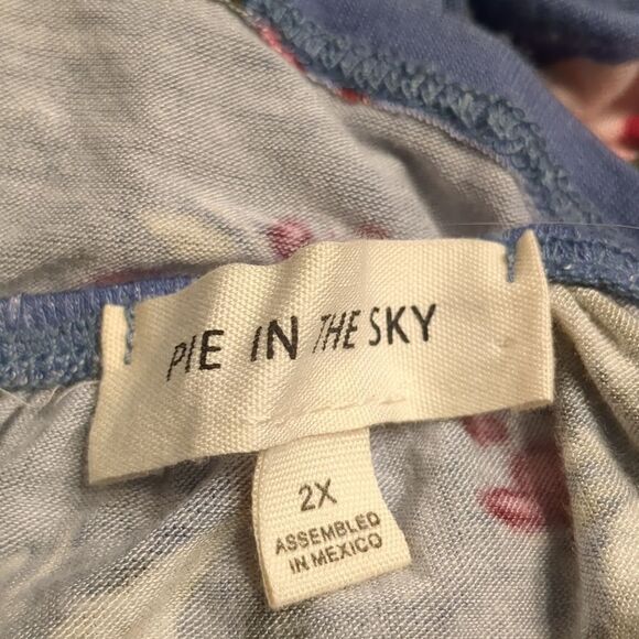 Pie In The Sky Blue Floral Crop Top Ties In The Front Short Sleeve Women's Sz 2X - Picture 6 of 6